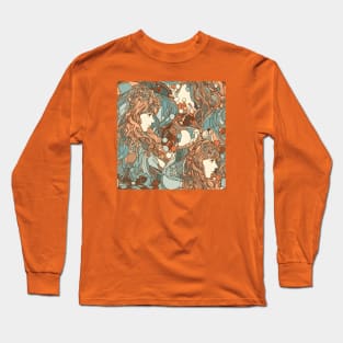 Maiden with flowers in her hair close-up pattern Long Sleeve T-Shirt